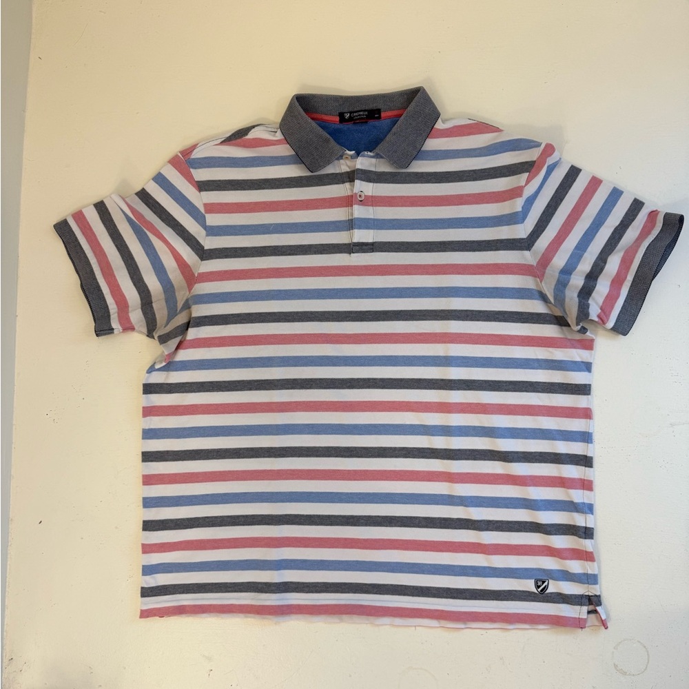 Cremieux Pink Gray and Blue Striped Polo Shirt